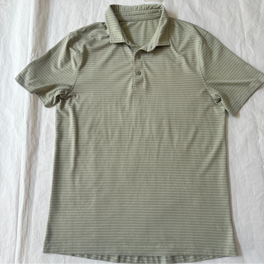 lululemon athletica Evolution Polo Shirt Men's pale Sage Green Stripe medium